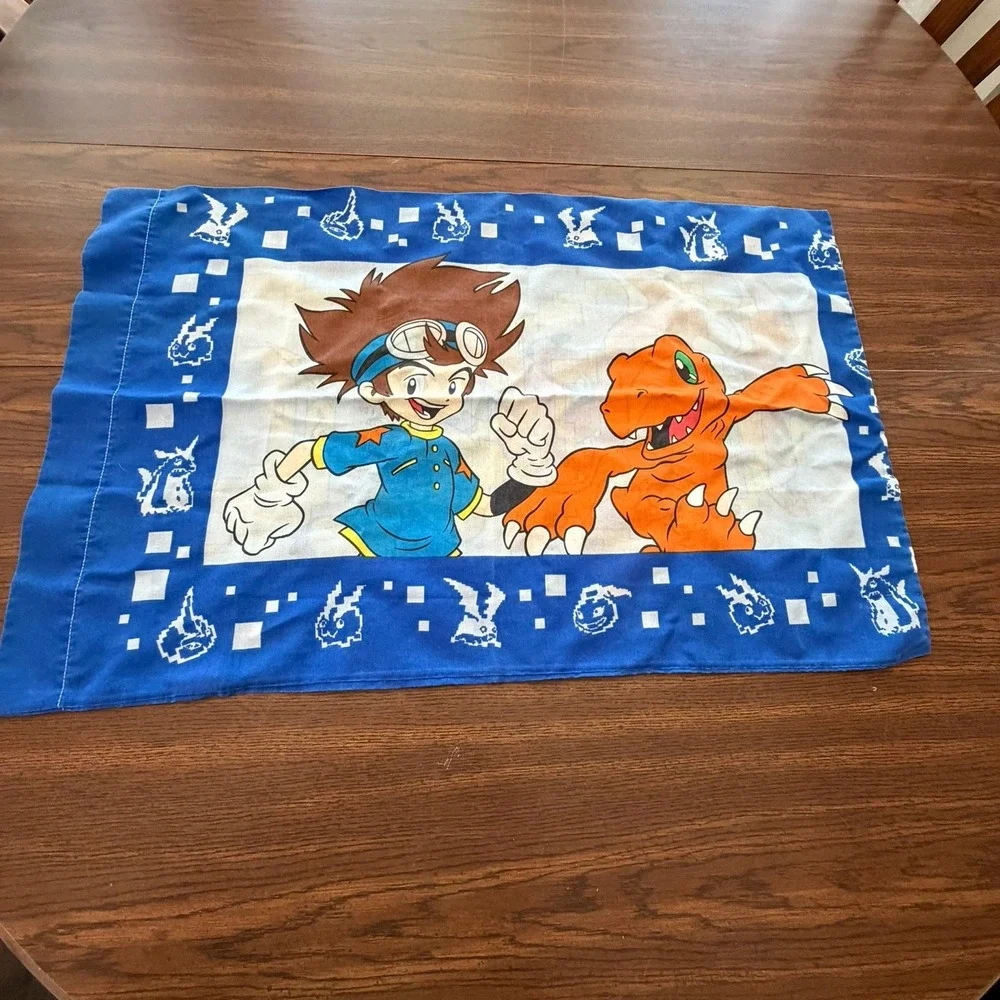 Vintage Digimon Tai Agumon Pillowcase Blue Bedding Y2K 90s